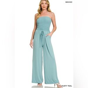 Zenana SMOCKED TUBE TOP JUMPSUIT